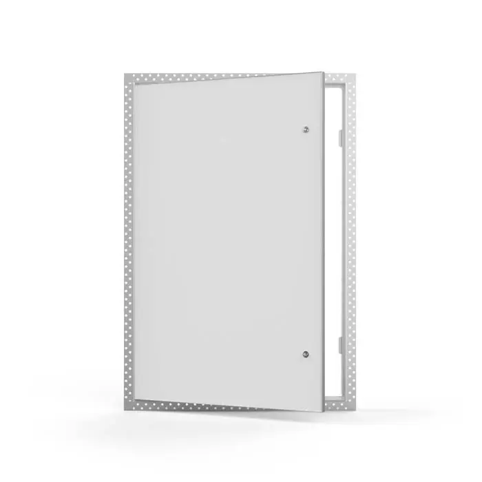 The Acudor FW-5015 fire rated access door is a recessed access door for installation in drywall walls. The door panel is supplied with 5/8″ fire-rated drywall with a concealed hinge