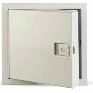 The Karp Associates KRP-150FR Insulated Fire Rated Access Door is a flush-mounted access door that easily mounts in all walls and ceilings. It comes standard with a paddle latch and keyed lock.