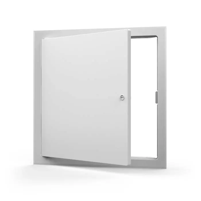 UF-5500 metal access door with a steel door and frame. Flush to frame, flanged door panel with rounded corners and a concealed hinge.
