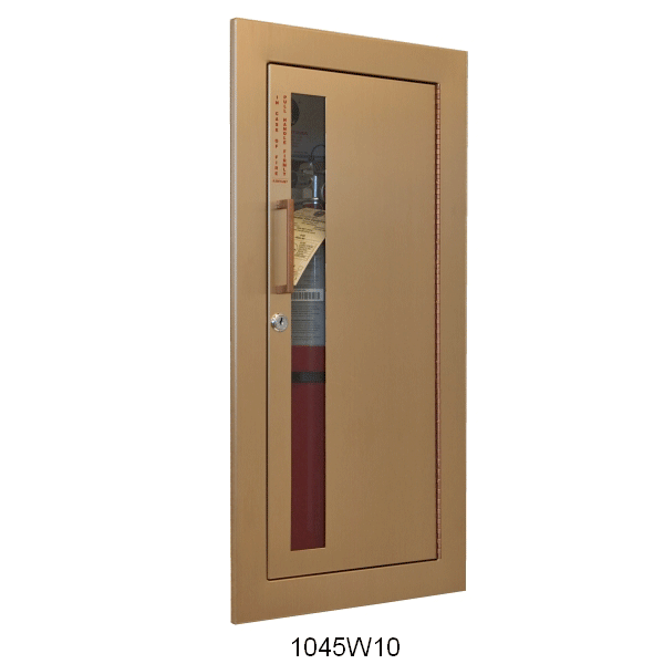 upscale fire extinguisher cabinet US10 Bronze finish with a vertical duo door and a SAF T Lok