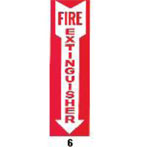 a red decal with a white arrow and red letters reads Fire Extinguisher