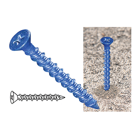 Concrete screws for concrete, brick, or block base material. With a protective coating that provides rust resistance.