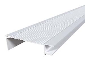 Long white metal U-channel with a perforated grip surface, shown from an angled perspective.