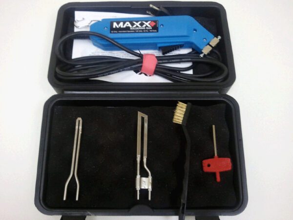Includes Soldering Gun, Tip, 2-1/2" Foam Cutter Blade, Cleaning Brush and hard plastic Case