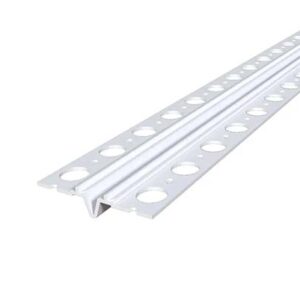 Long metal perforated framing channel (Unistrut) with evenly spaced holes, used for mounting electrical or mechanical systems