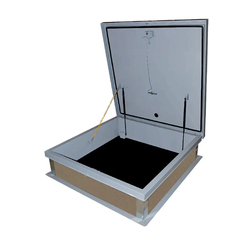 Acudor's RHG Galvanized Equipment Access Roof Hatches with insulation and a continuous EPDM foam weather/draft seal gasket that is attached to the inside of the cover to provide a flush, tight fit.The curb is 12" high, with a 3.375" wide bottom flange and pre-drilled mounting holes.