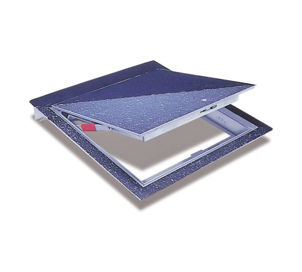 Acudor FT-8040 Floor door has a 1/4" smooth aluminum plate reinforced for a live load of 150 pounds /sq ft.  Extruded edging is welded to the door panel, providing a 1/8" recess to accommodate carpeting and vinyl tile