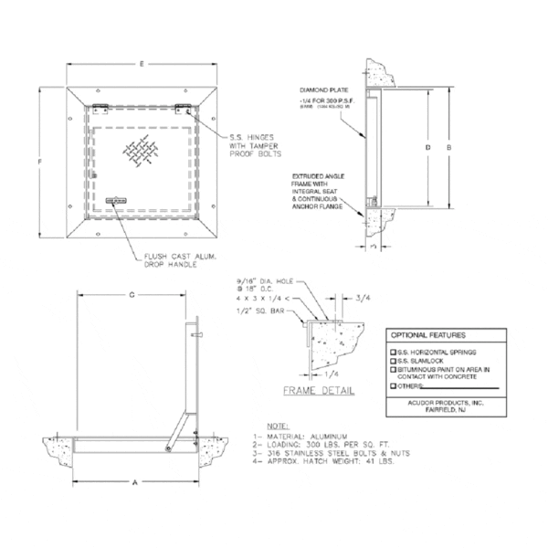 Schematic for the Acudor FA-300 Retrofit Angle Frame Floor Door