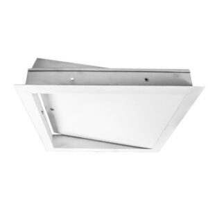 an upward swinging door that swings into the ceiling recess and has a 2-hour to 4-hour rating for use in ceilings.