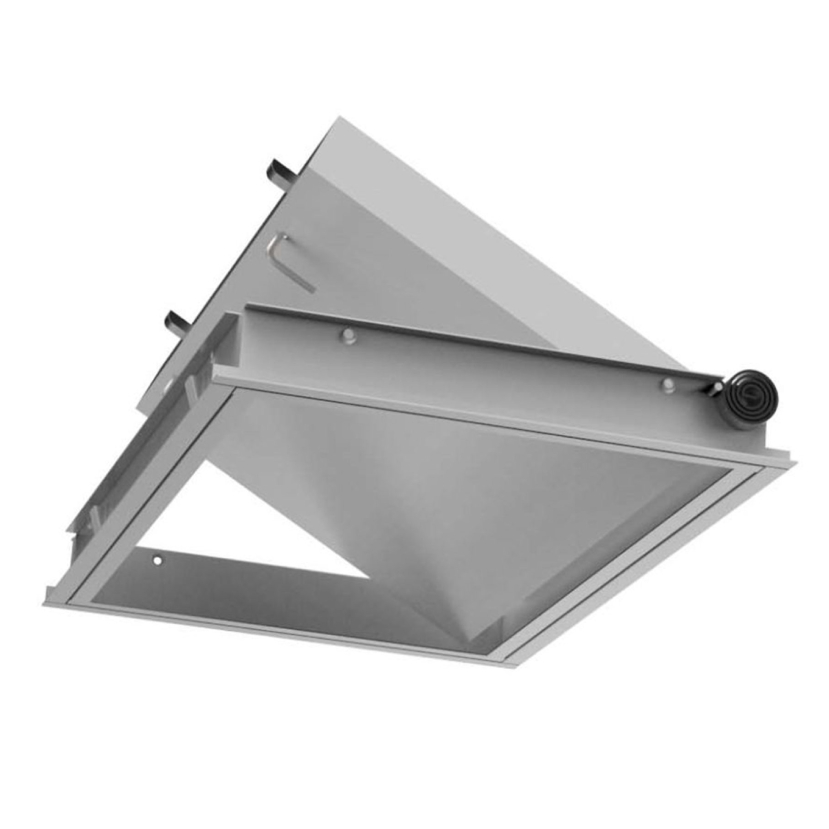 The FW-5050-UP Access Door has an upward swinging door panel into the ceiling with a 16 gauge mounting frame, with trim 1″ wide