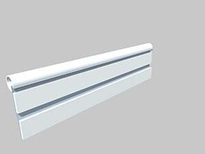 White aluminum extrusion profiles/rail sections shown in perspective against a gray background.